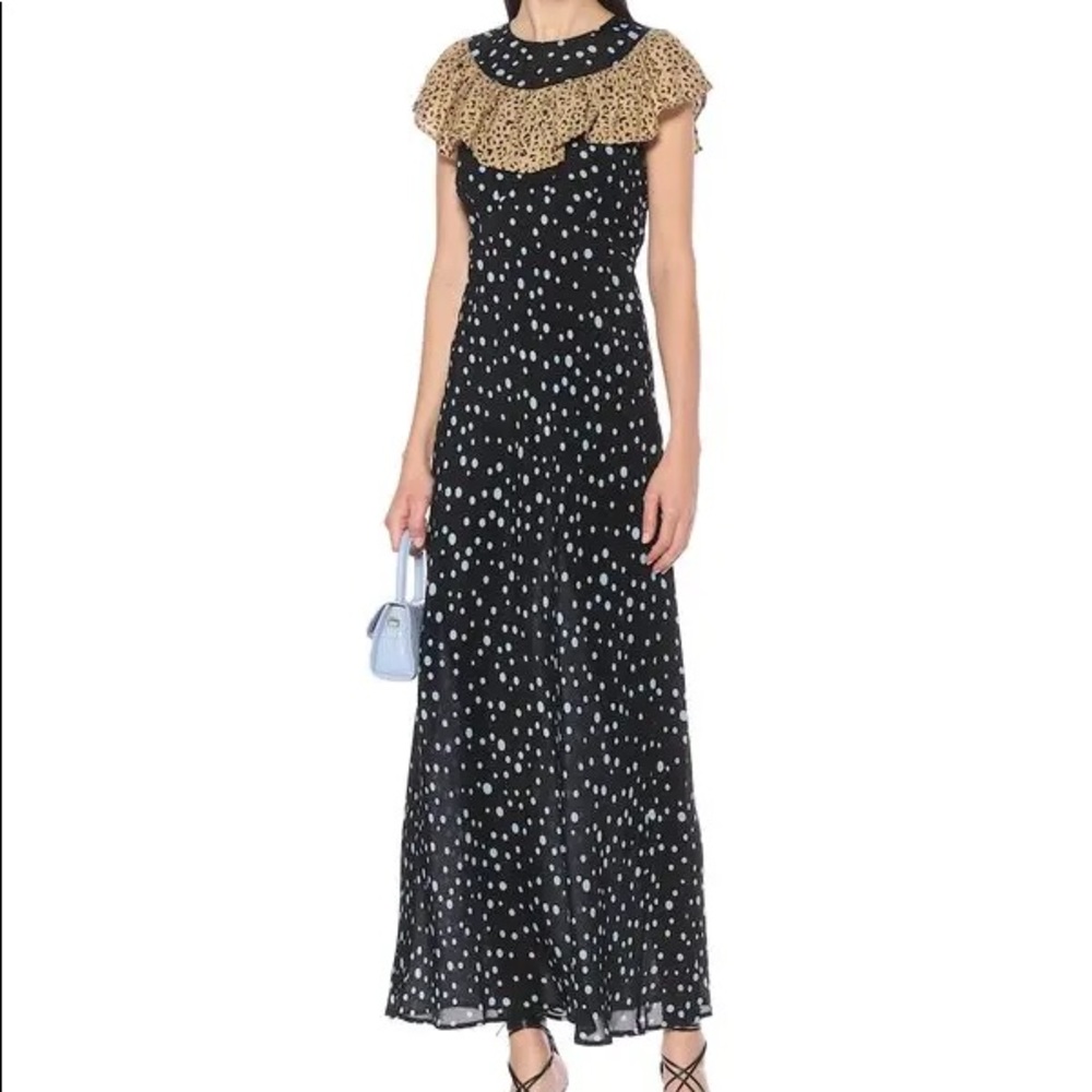 RIXO LACEY LEOPARD BUBBLE SPOT Frill Neck Midi Dress Size L